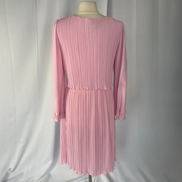 Vintage 70s Dress Size 4 Light Pink Pleated Puff Sleeve Lace Coqutte Romantic - Picture 9 of 16